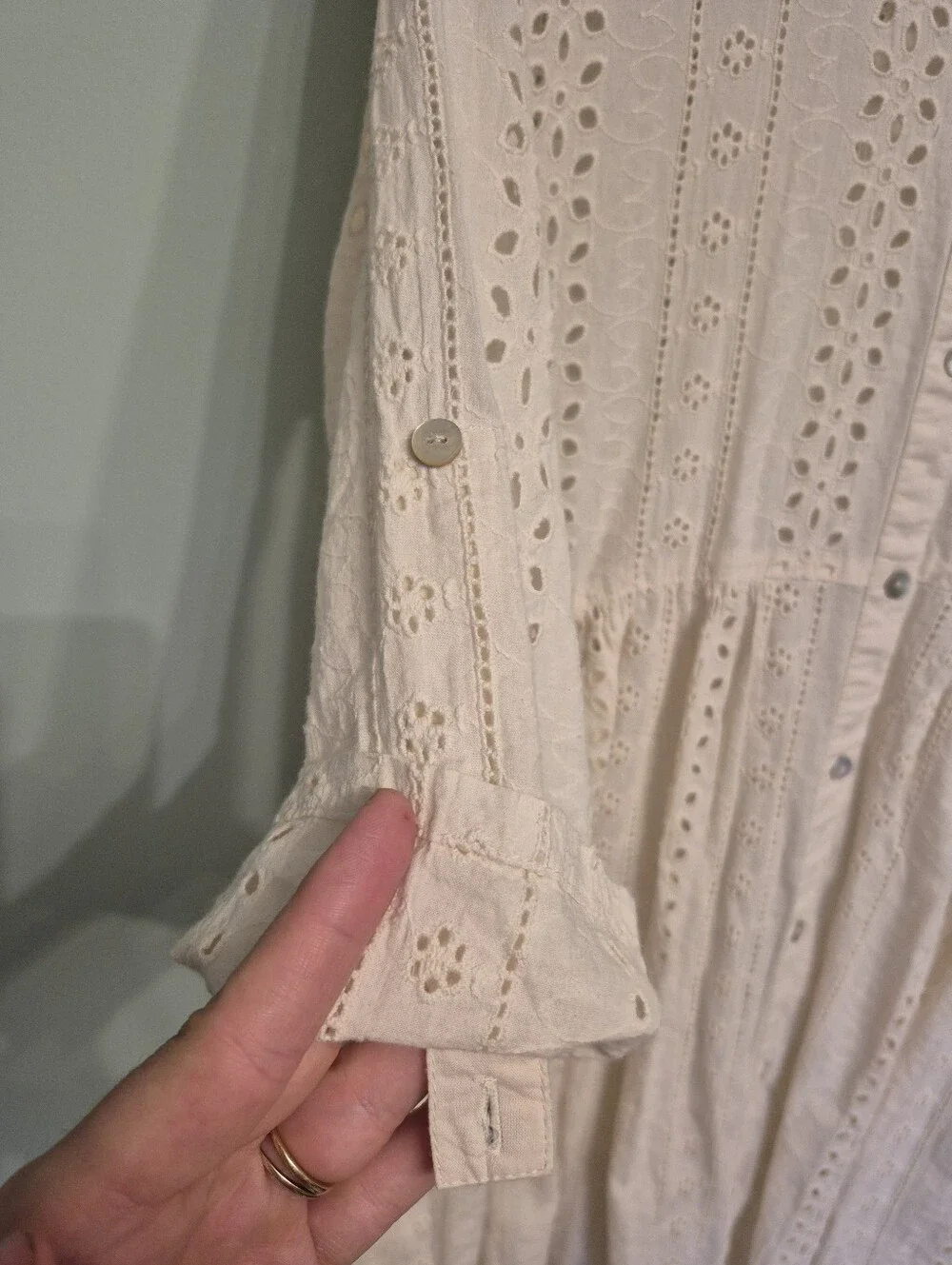 Only Women's Boho Babydoll Cottagecore Cream Eyelet Button Down Dress Size Small - Picture 4 of 8